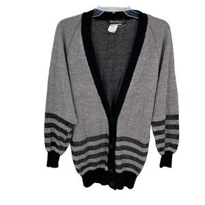 Salvatore Ferragamo mens wool/silk/cashmere sweater black stripe Size Small